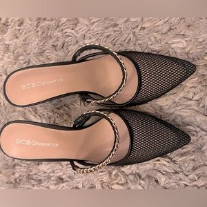 BCBG black and gold high heels, size 8 1/2 brand new